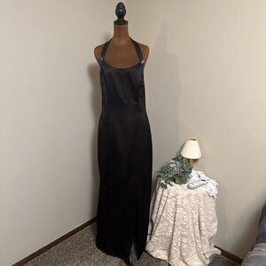 Vintage Black Satin Halter Gown